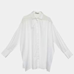 Pre Owned Valentino White Cotton & Silk Trim Oversized Shirt M