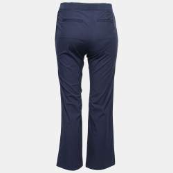 Pre Owned Valentino Navy Blue Cotton Straight Leg Ankle Length Pants S