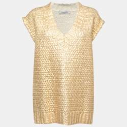 Pre Owned Valentino Gold Coated Wool Knit V-Neck Vest S