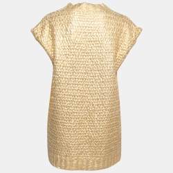 Pre Owned Valentino Gold Coated Wool Knit V-Neck Vest S