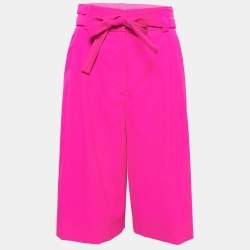 Valentino Neon Pink Wool Pleated Knee-Length Shorts S