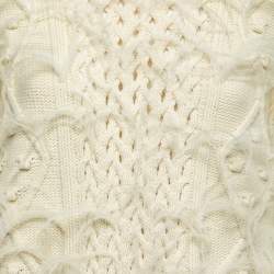 Pre Owned Valentino Cream Wool Knit Feather Embellished Long Sleeve Jumper M
