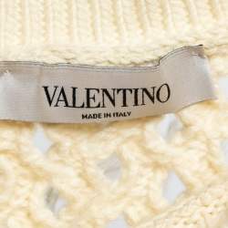 Pre Owned Valentino Cream Wool Knit Feather Embellished Long Sleeve Jumper M
