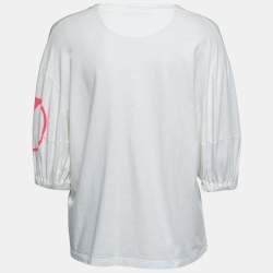 مملوكة مسبقًا Valentino White Cotton V-Logo Printed Round Neck T-Shirt XS