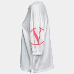 مملوكة مسبقًا Valentino White Cotton V-Logo Printed Round Neck T-Shirt XS