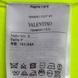 Pre Owned Valentino Neon Yellow Jersey Pleated Logo Print Skirt S