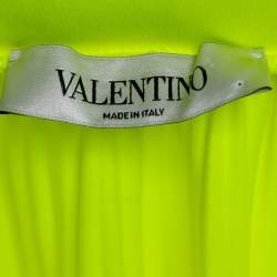 Pre Owned Valentino Neon Yellow Jersey Pleated Logo Print Skirt S