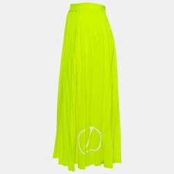 Pre Owned Valentino Neon Yellow Jersey Pleated Logo Print Skirt S
