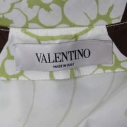 Valentino Lime Green Printed Cotton Ostrich Trim V-Neck Top S
