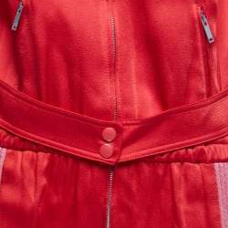 Valentino Red Satin Crepe Pleated Stripe Detail Jumpsuit S
