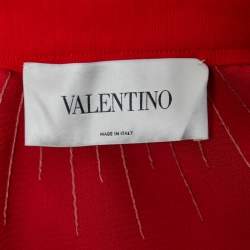 Valentino Red Satin Crepe Pleated Stripe Detail Jumpsuit S