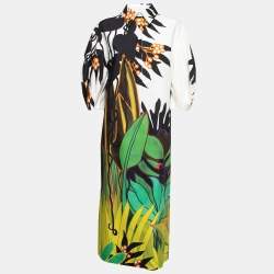 Pre Owned Valentino White Jungle Print Cotton Puff Sleeve Long Dress S