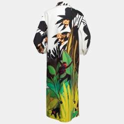 Pre Owned Valentino White Jungle Print Cotton Puff Sleeve Long Dress S