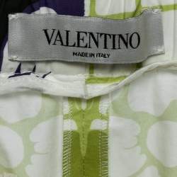 Pre Owned Valentino Lime Green Printed Cotton Drawstring Pants S