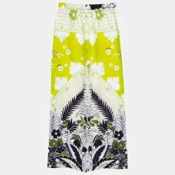 Pre Owned Valentino Lime Green Printed Cotton Drawstring Pants S