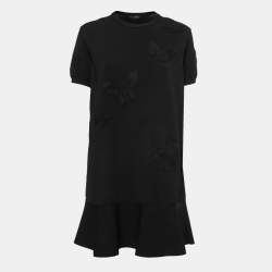 Valentino Black Stretch Knit Butterfly Embellished Mini Dress XL