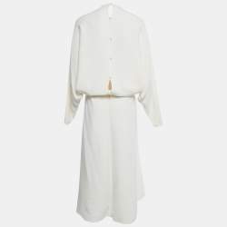 Pre Owned Valentino Cream Scallop Detail Full Sleeve Dress M