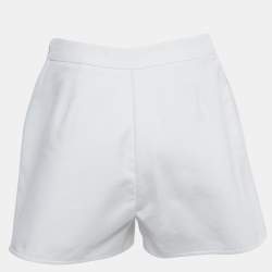 Pre Owned Valentino White Cotton V-Logo Appliqued Shorts M