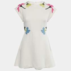 Pre Owned Valentino Cream Crepe Floral Applique Mini Dress S