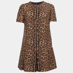 Pre Owned Valentino Brown Animal Print Wool And Silk Pleated Midi Dress M