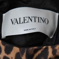Pre Owned Valentino Brown Animal Print Wool And Silk Pleated Midi Dress M