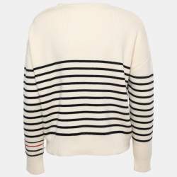 Pre Owned Valentino Cream Wool Stripe Long Sleeve Sweater S