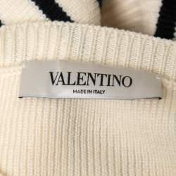 Pre Owned Valentino Cream Wool Stripe Long Sleeve Sweater S