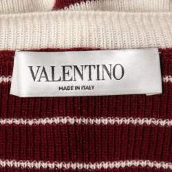 Valentino Burgundy/Cream Wool Blend Striped Sweater S