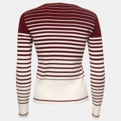 Valentino Burgundy/Cream Wool Blend Striped Sweater S