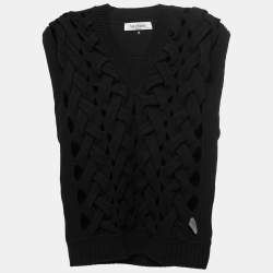 Pre Owned Valentino Black Wool & Angora Knit Interlaced Vest S