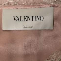 Pre Owned Valentino Blush Pink Floral Lace Ruched Midi Dress M
