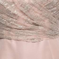 Pre Owned Valentino Blush Pink Floral Lace Ruched Midi Dress M