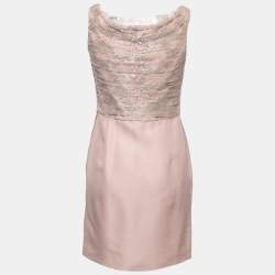 Pre Owned Valentino Blush Pink Floral Lace Ruched Midi Dress M