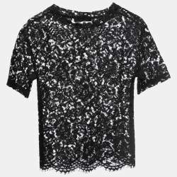 Pre Owned Valentino Black Floral Lace VLTN Print Top S