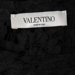 Pre Owned Valentino Black Floral Lace VLTN Print Top S