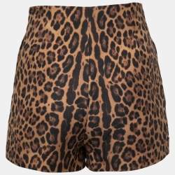 مملوكة مسبقًا Valentino Brown Animal Print Wool & Silk High Waisted Shorts S