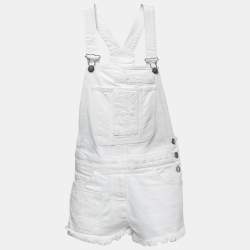 Pre Owned Valentino White Denim Embroidered Overalls S