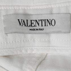 Pre Owned Valentino White Denim Embroidered Overalls S