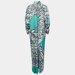 Pre Owned Valentino Green Tiger Print Crepe Wide Leg Jumpsuit M