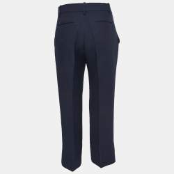 Pre Owned Valentino Navy Blue Crepe Straight-Leg Trousers M