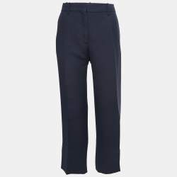 Pre Owned Valentino Navy Blue Crepe Straight-Leg Trousers M