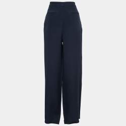 Valentino Navy Blue Silk Crepe Wide Leg Trousers M