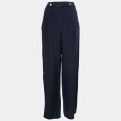 Valentino Navy Blue Silk Crepe Wide Leg Trousers M