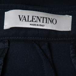 Valentino Navy Blue Silk Crepe Wide Leg Trousers M