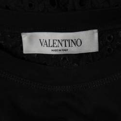 Pre Owned Valentino Black Cotton Embroidered Lace Paneled Top S