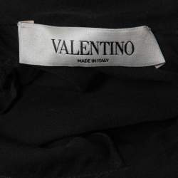 Pre Owned Valentino Black Silk Ostrich Feather Detail Sheer Tie Neck Blouse S