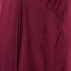 Pre Owned Valentino Burgundy Silk Smocked & Draped Maxi Dress M