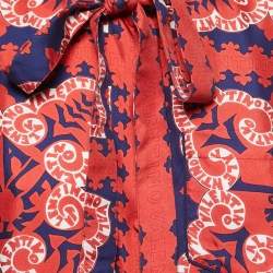 Pre Owned Valentino Red Bandana Print Silk Tie Neck Shirt S
