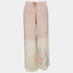 Valentino Pink Printed Silk Wide Leg Drawstring Pants M