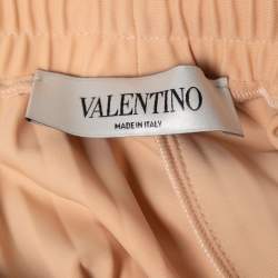 Pre Owned Valentino Beige Jersey Lace Trim Detail Pleated Midi Skirt S